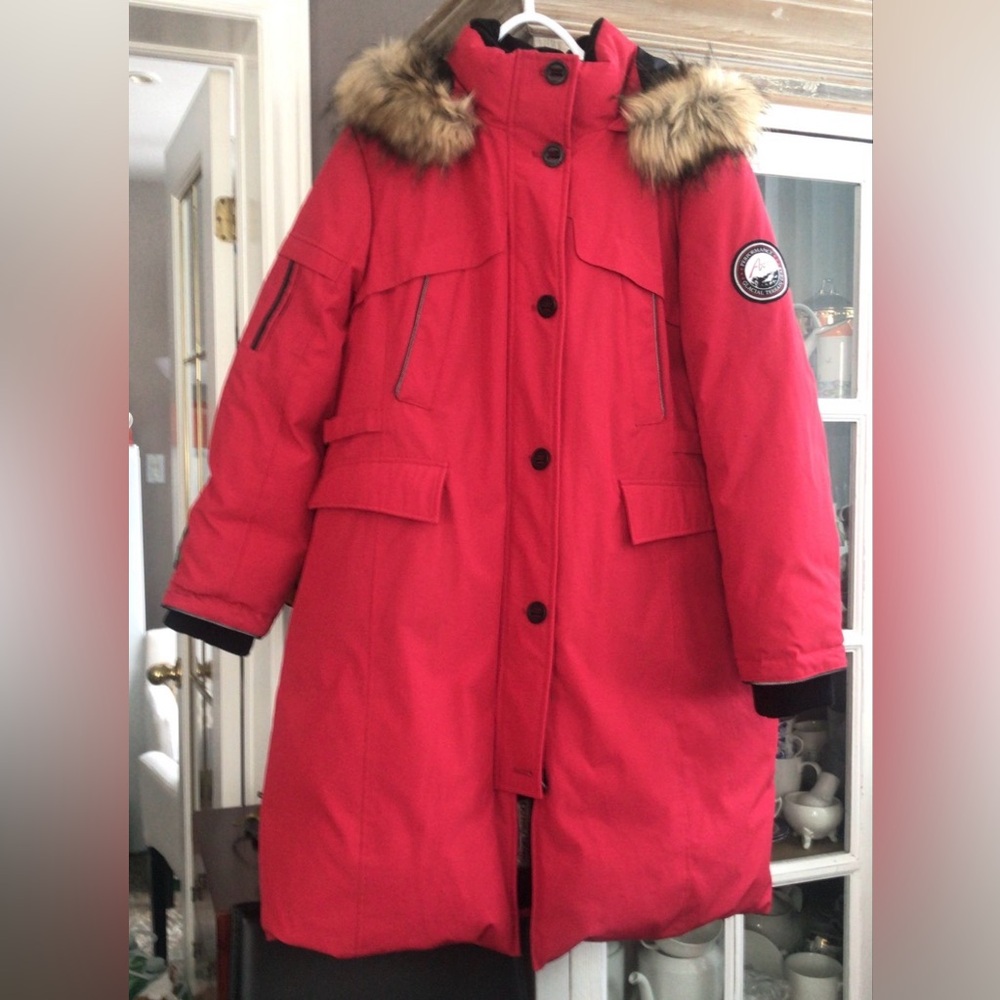 ALPINE TEK Women's Red Parka Coat with Fur Trim, XL